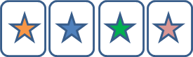ארבעה קלפים עם כוכבים בצבעים שונים